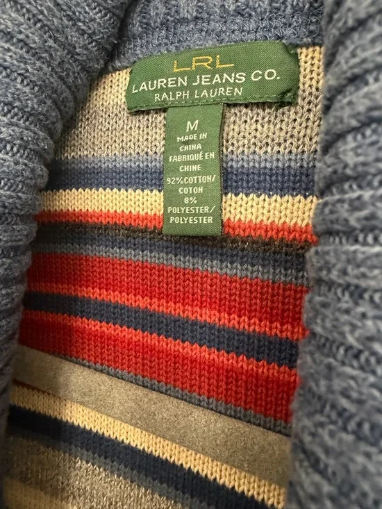 Ralph Lauren Blue-Trim Multicolor Striped Open-Front Cardigan - Picture 5 of 7